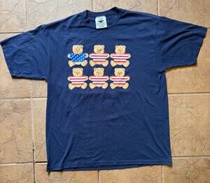 Vintage Gopher Sport Teddy Bear USA Patriotic Graphic T Shirt XL Made in USA